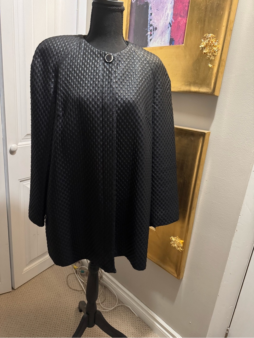 Tanya Taylor Black Textured Cape with Ring Accent